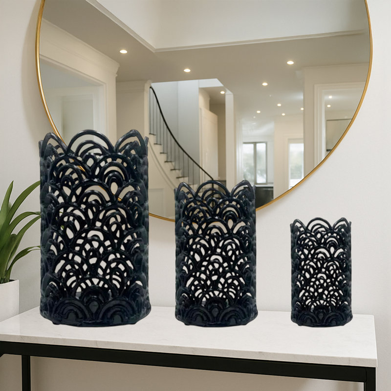 Ensemble de 3 vases de plancher décoratifs en aluminium faits à la main en noir