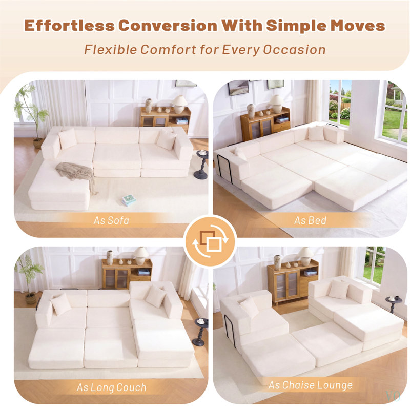 Canapé d'angle modulaire en velours côtelé de 118 pouces avec structure fixe et coussins, canapé-lit convertible en forme de L, canapé de sol pour salon, aucun assemblage requis