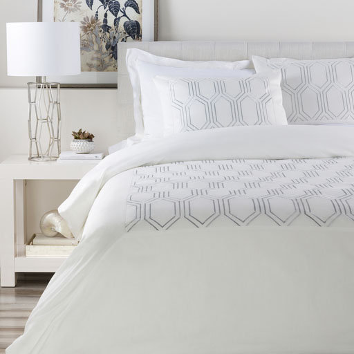Empire Cotton Blend Geometric Sham Set, Euro, Ivory