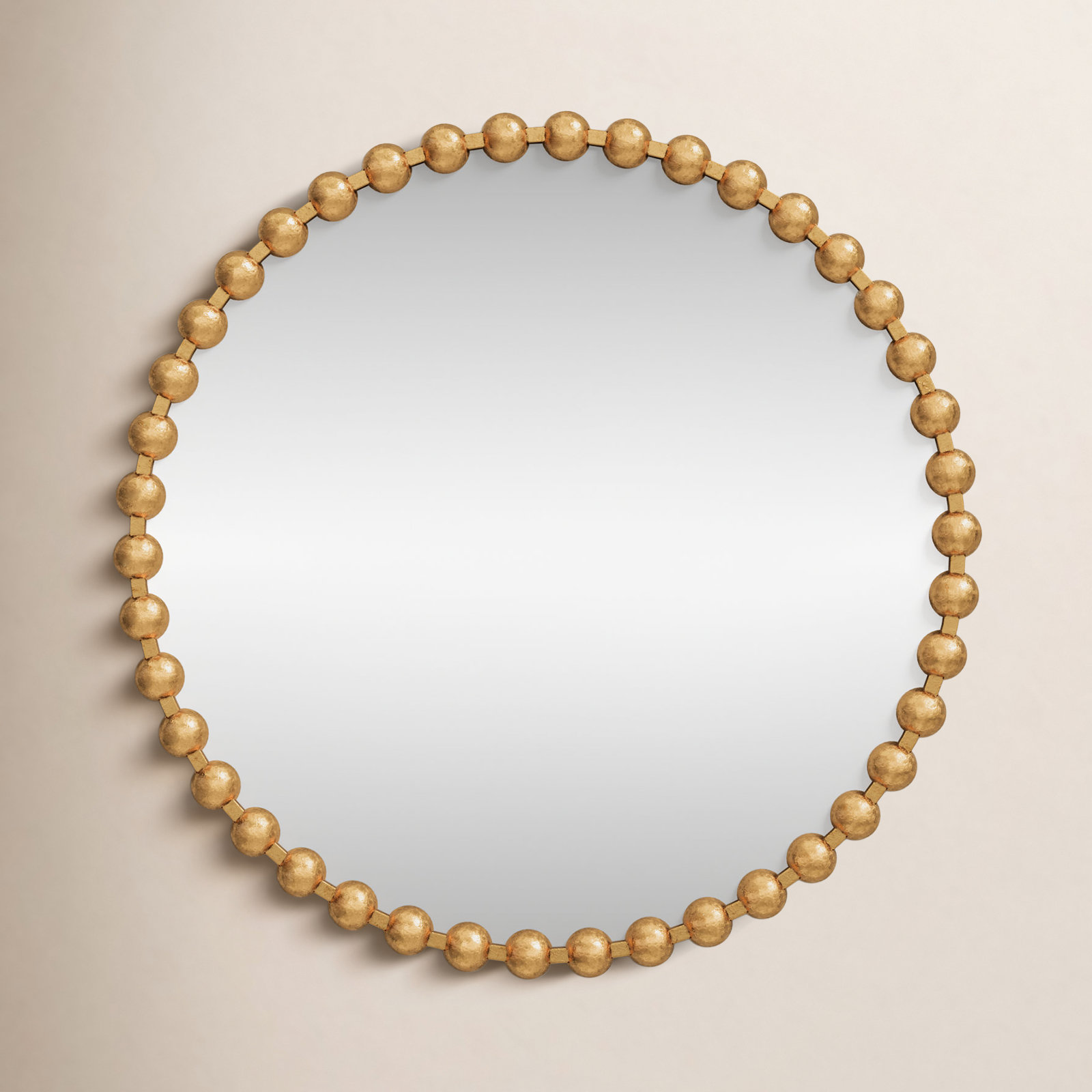 Marlowe Beaded Round Metal Wall Mirror, Gold, 36" x 36"