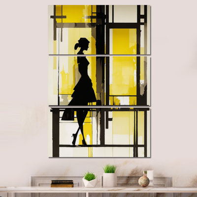 Silhouette en jaune et noir - femme moderne, ensemble d'art mural sur toile