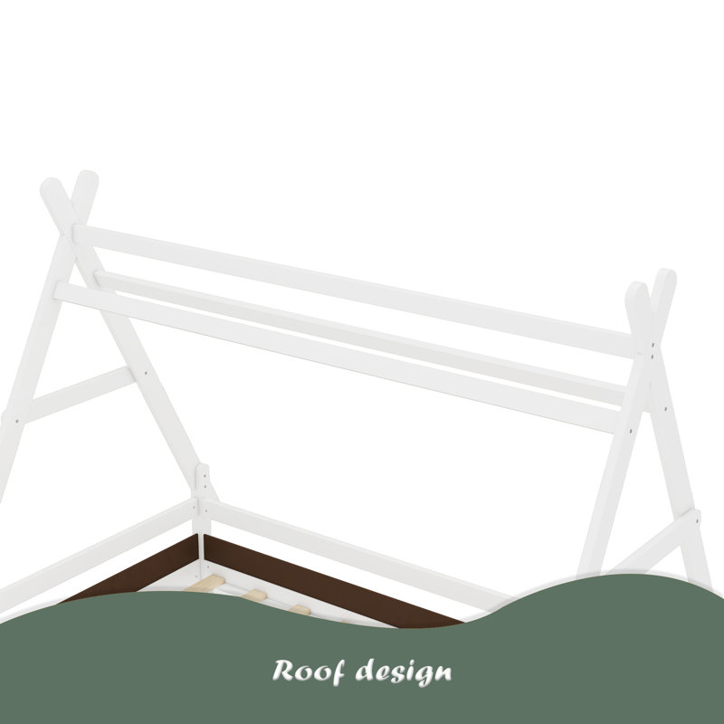 Lit plateforme House avec escalier, structure de lit simple en bois massif, profil bas et design amusant pour enfants, Blanc