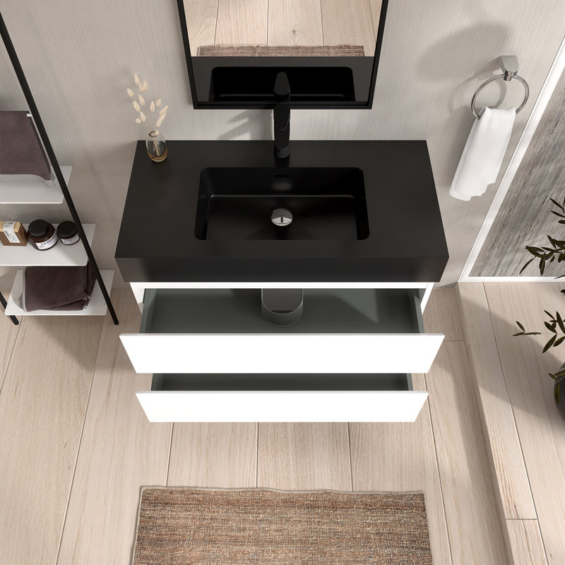 Meuble-lavabo simple 35,8 po avec comptoir en quartz, 35.8"