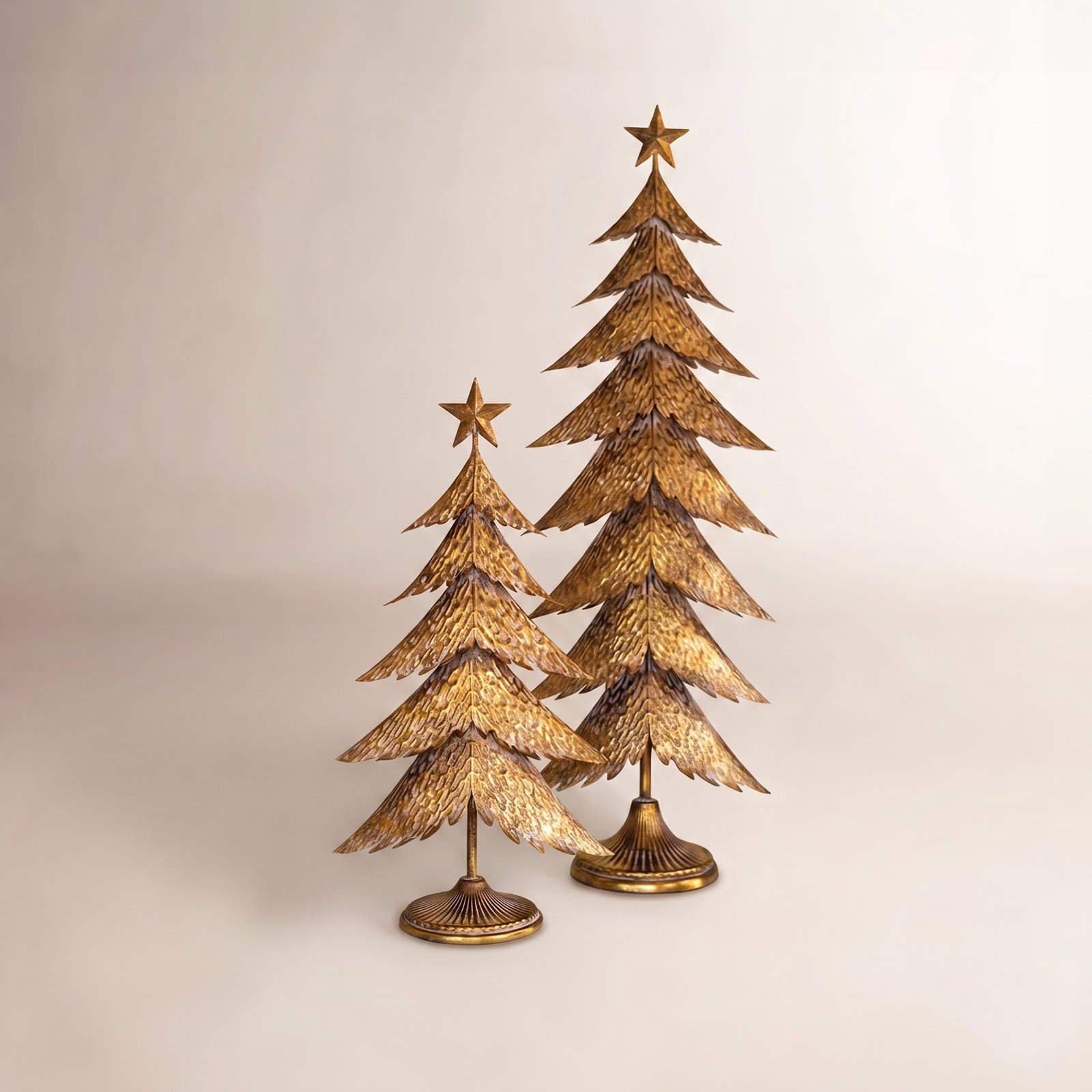 SET OF TWO ANTIQUE GOLD CHRISTMAS TREES
