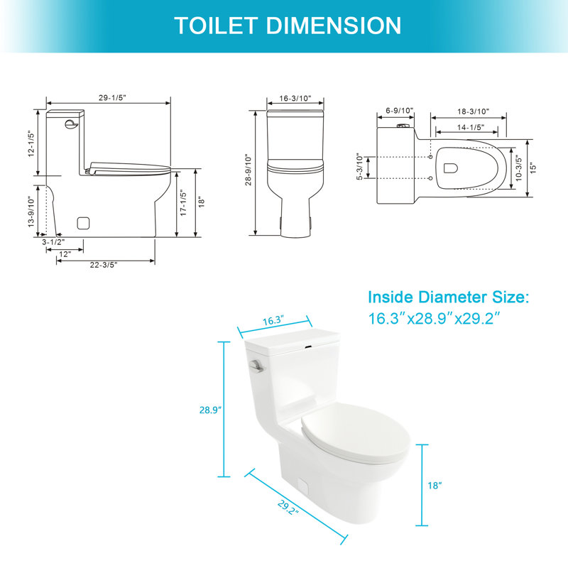 Ceramic One Toilet - Finish, Powerful Flushing, White, 28.77 In. Depth X 16.56 Width 28.29 Height One Piece With Stable Flushing Silent, D W H