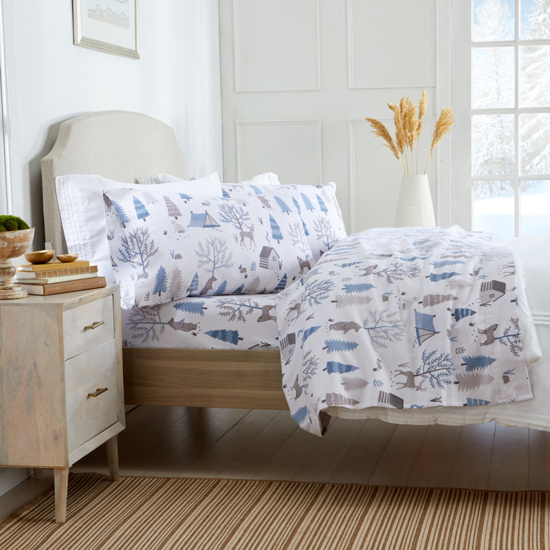  Ensemble de draps à imprimé géométrique 100% flanelle de coton, Ensemble literie pour lit simple