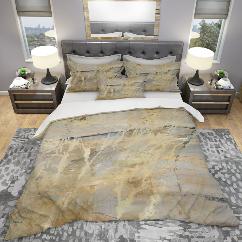 Ensemble de housse de couette Modern Glam Geometric Cream Block II - microfibre de polyester
