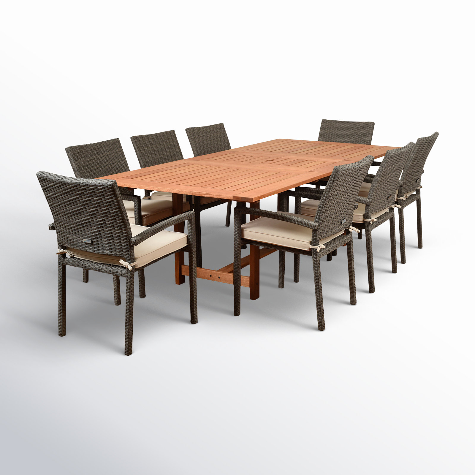 Anautica 93" Eucalyptus Patio Dining Set, Gray, Off White