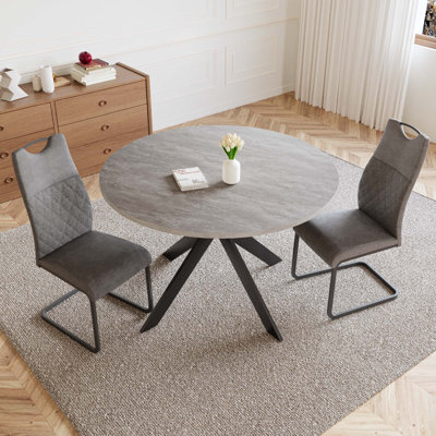 46'' Round Dining Table Set, Modern Kitchen Table Set for 2-4 Person, Farmhouse Kitchen Dining Room Table Set with Chrome-Plated Legs Side Chairs, for