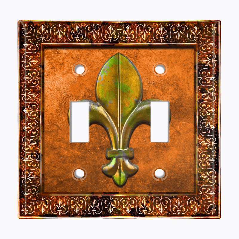 Patterned 2 - Gang Toggle Light Switch Standard Wall Plate, Orange