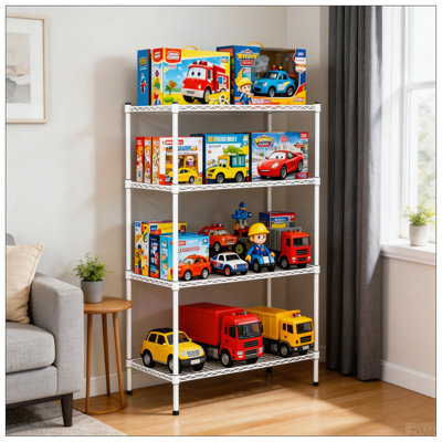 Multi purpose metal storage rack, Sturdy 4 Tier Adjustable Metal Wire Shelving Unit – Heavy Duty Storage Shelves, Robust & Practical Organizer Rack fo
