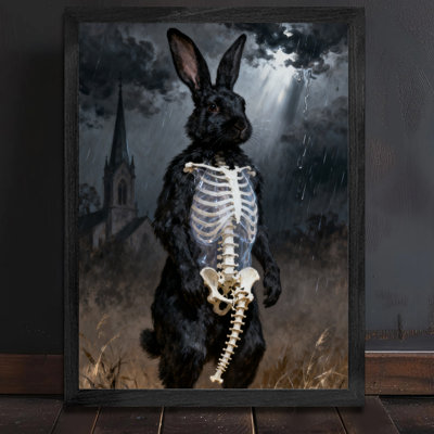Black Framed Vintage Terrifying Black Skull Rabbit Wall Art Retro Style Framed Prints