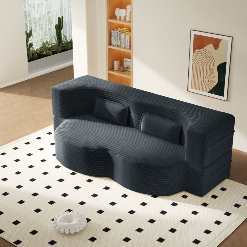 Evren Boneless Modern Minimalist Compression Convertible Floor Sofa Bed with Pillows, Corduroy Dark Gray