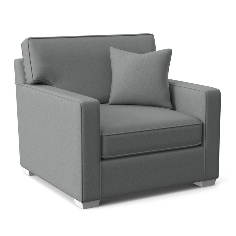 Gramercy Park Upholstered Accent Chair, Light Blue Performance Fabric, Frost White Finish