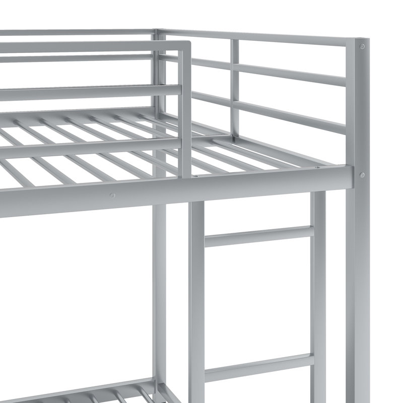 Structure de lit superposé double au-dessus de double avec échelle intégrée, garde-corps de sécurité pleine longueur, lit superposé moderne et robuste pour petite chambre-argent