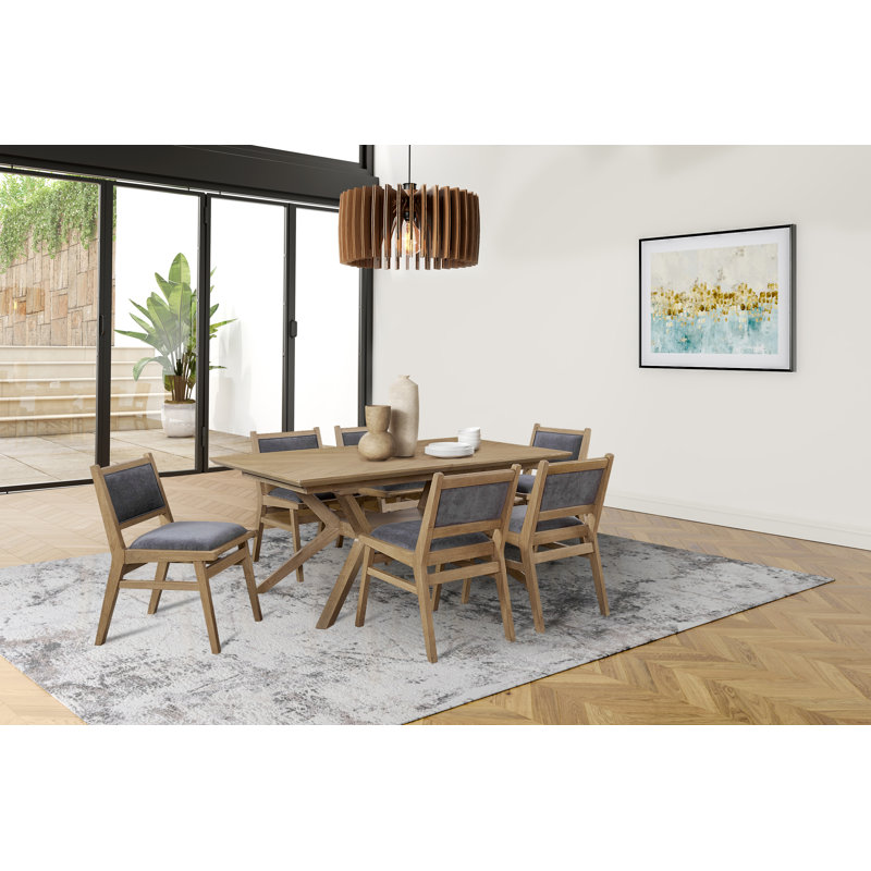 Mohorn Mid-Century Modern Wood Rectangular Extension Kitchen Dining Table and Chairs, Brown, 7