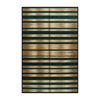 Machine Washable Horizontal Stripes Green Area Rug