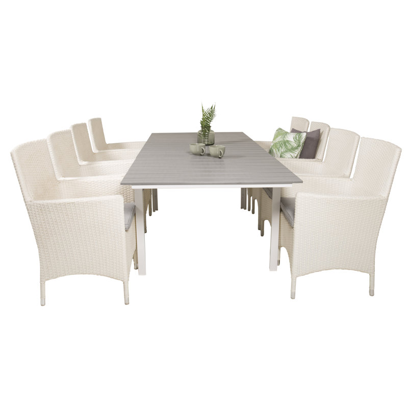 Faiyaz 8 - Person Patio Dining Set with Extendable Rectangular Table , Cushions Included, White