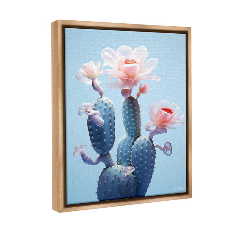 "Southwestern Pink Blooms" par RB sur toile, H 31 po x l 25 po, Cadre flottant orme Montalcino