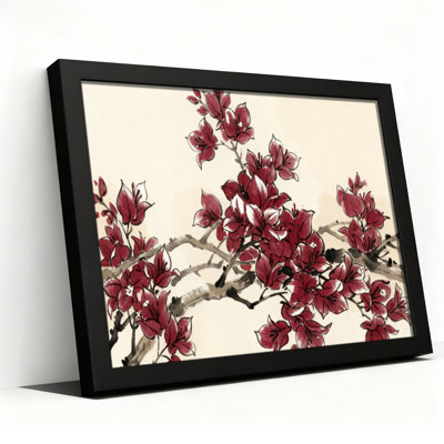 Red Blossom Floral Branches Canvas Wrapped Wall Art Oil Painting Print (Set Of 1)