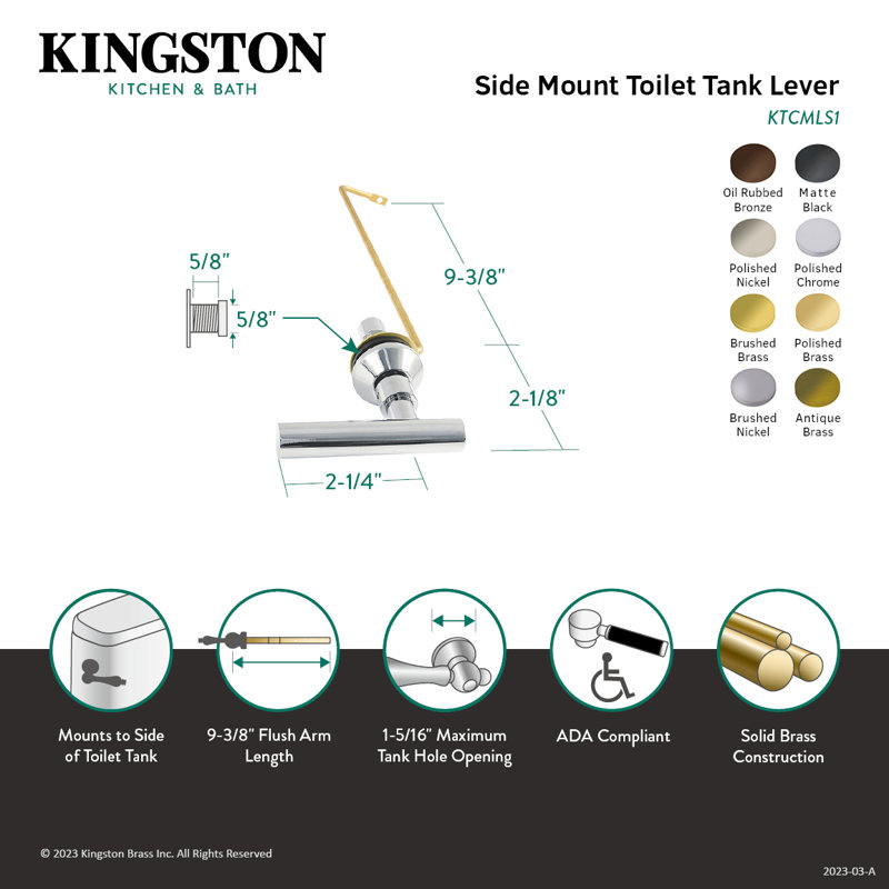 Kingston Brass Manhattan Side Mount Toilet Tank Lever, Matte Black