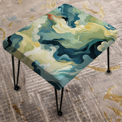 Blue And Green Mystic Camouflage Reverie - Camouflage Rectangle Ottoman