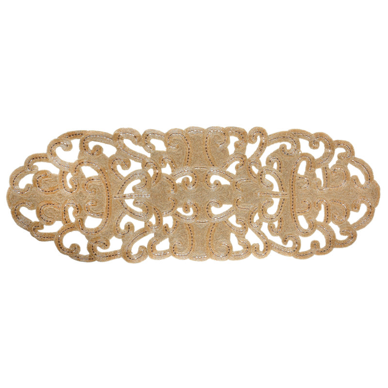 Hand Beaded Lace Circular Runner, Champagne Blush Pink, 56"L x 19"W