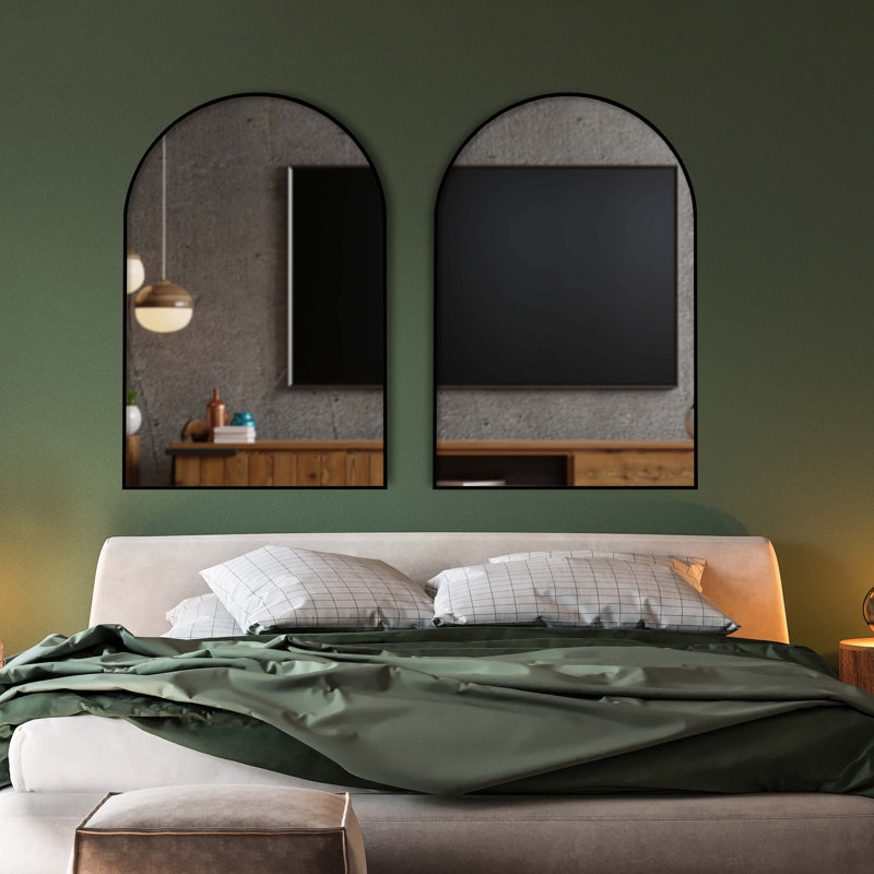 Metal Wall Mirror, 90cm H x 60cm W, Black