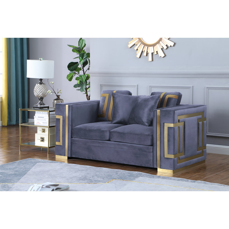 Causeuse avec accents dorés en velours noir, Velours gris