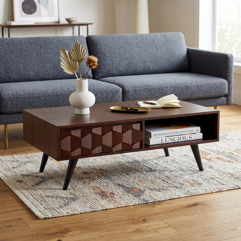 Table basse à 4 pieds en bois massif avec rangement Georgina, Noyer