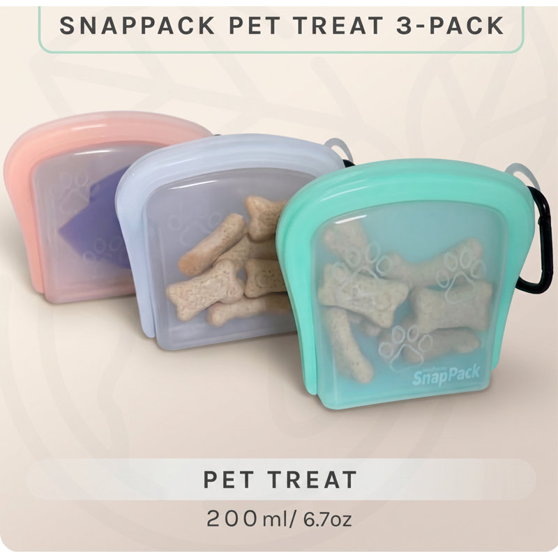 Pochettes à gâteries réutilisables en silicone, paquet de 3, ensemble multicolore, résistant aux fuites et au lave-vaisselle, compatible avec les micro-ondes et les congélateurs, matériau sans BPA, idéal pour les chiens et les chats