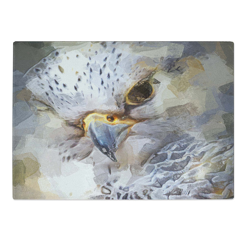 Glass Hawk Bird in A Golden Light in Abstract Chopping Board, 39 cm W x 28.5 cm L