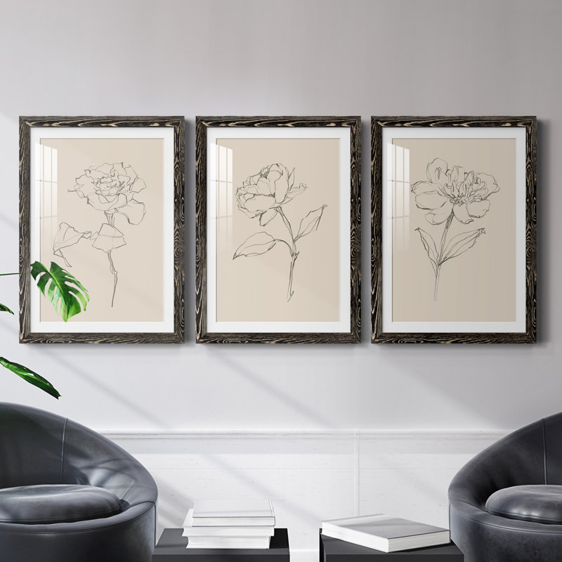 Floral Contour Study I Premium encadré mat - prêt à être accroché, H 31,5 po x l 47 po x P 1 po, Noir