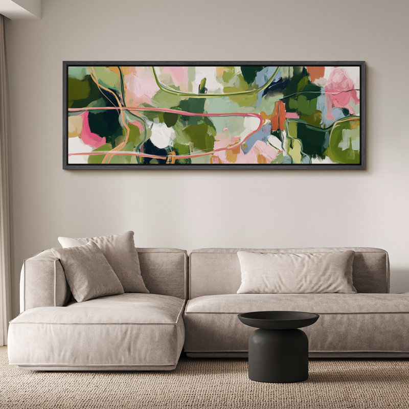 Large Framed Canvas Print Wall Art - Colorful Abstract Print for Modern Home Decor, 20" H x 60" W, Black