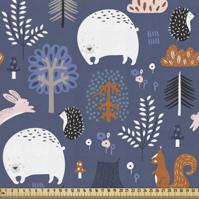 Tissu ambesonne par The Yard, ours polaire, écureuil, hérisson, arbres, lapins, herbes, créatures des bois, tissu décoratif pour le revêtement et les accessoires de maison, lavande foncé multicolore