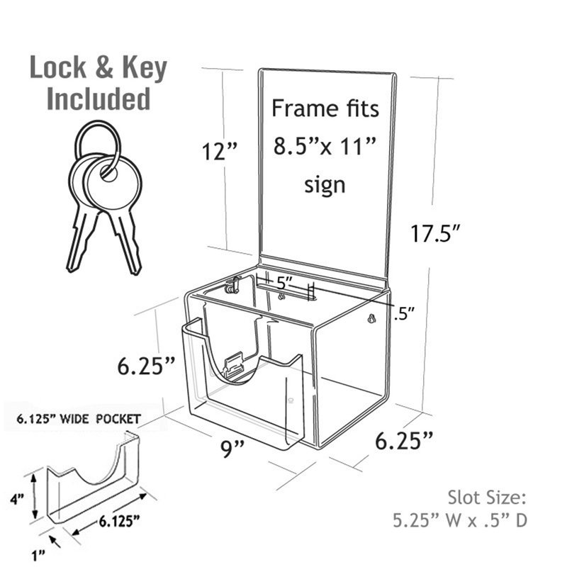 Large Lottery Box with Lock and Keys. Colour: Clear
