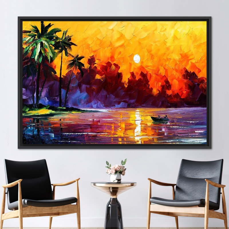 «Vibrant Summer Beach Scene», affiche sur toile pour la maison, H 41 po x l 94 po, Cadre flottant noir