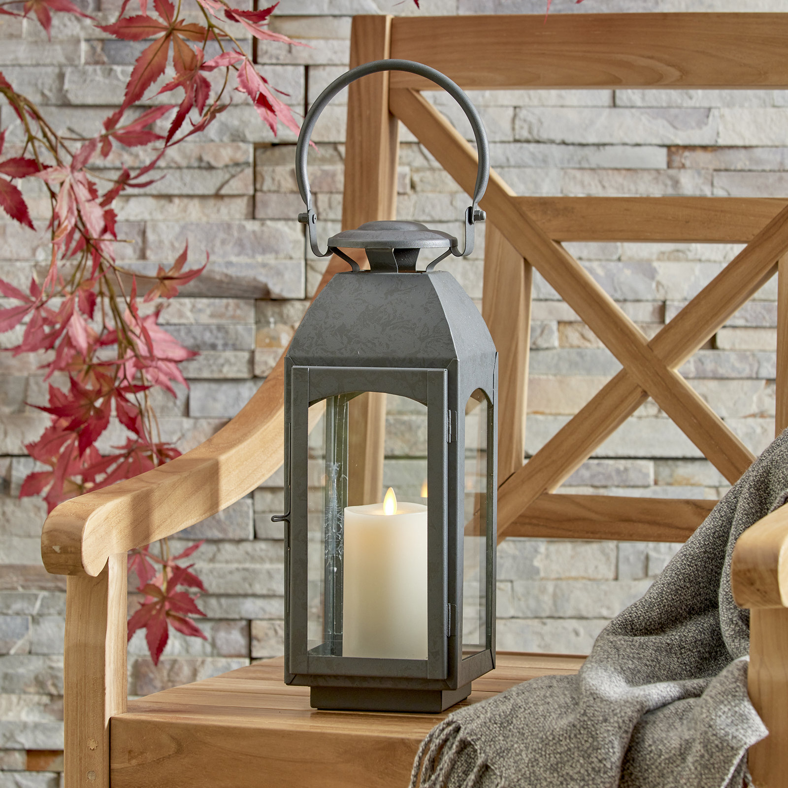 Furlane Iron Lantern Candle Holder,  15.75" H x 6.5" W x 6.5" D, Gray