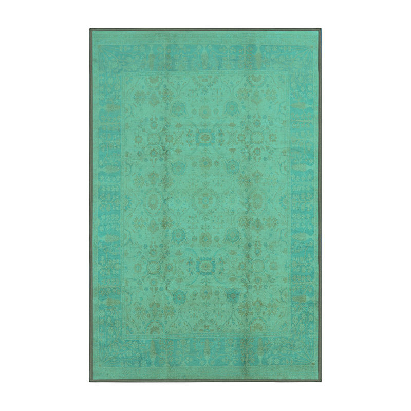 Tapis oriental en laine / polyester tissé à la machine en turquoise / brun, Rectangle 3 pi x 5 pi