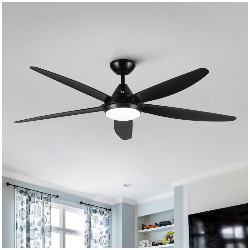 56 Inch Indoor Black Ceiling Fan With Light