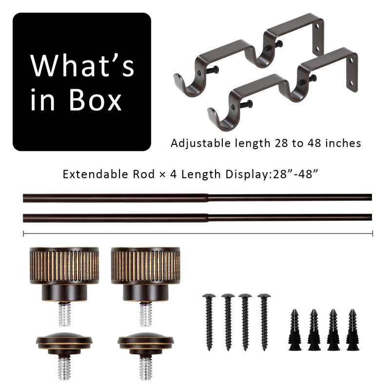 Tringle à rideaux double 5/8 po avec fleurons à bouton, 28" - 48", Bronze Gold