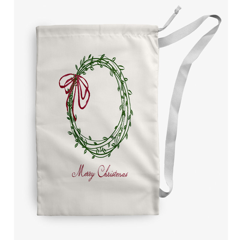 Fabric Laundry Bag with Handles, Small (29" H x 18" W), Ivory/Green