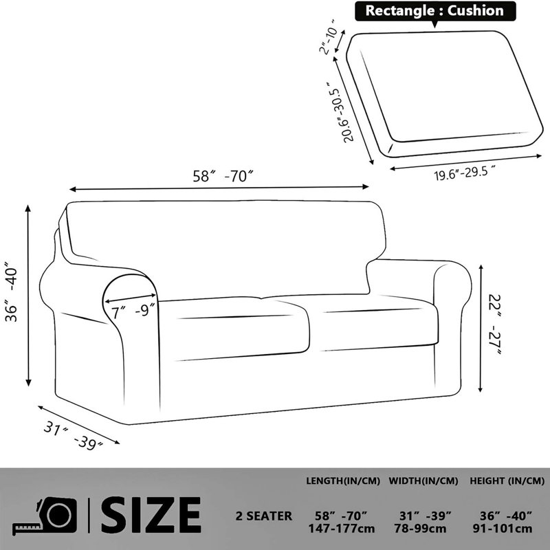 Housse pour canapé modulaire en jacquard tricoté, housse extensible, housse de protection pour canapé 2 places avec 2 housses de coussin de siège