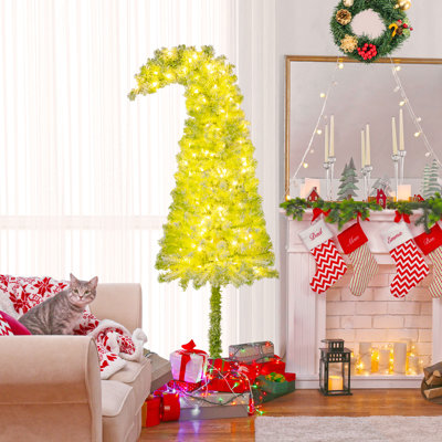  6 FT Whimsical Christmas Tree Pre-Lit Artificial Holiday Tree w/ Bendable Top