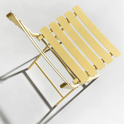 Ensemble bistro de patio jaune 3 pièces - Chaises et table pliables en métal pour repas au bord de la piscine à l'extérieur