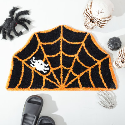 Spider Web Halloween Bath Mat, Non-Slip Absorbent Washable Seasonal Rug