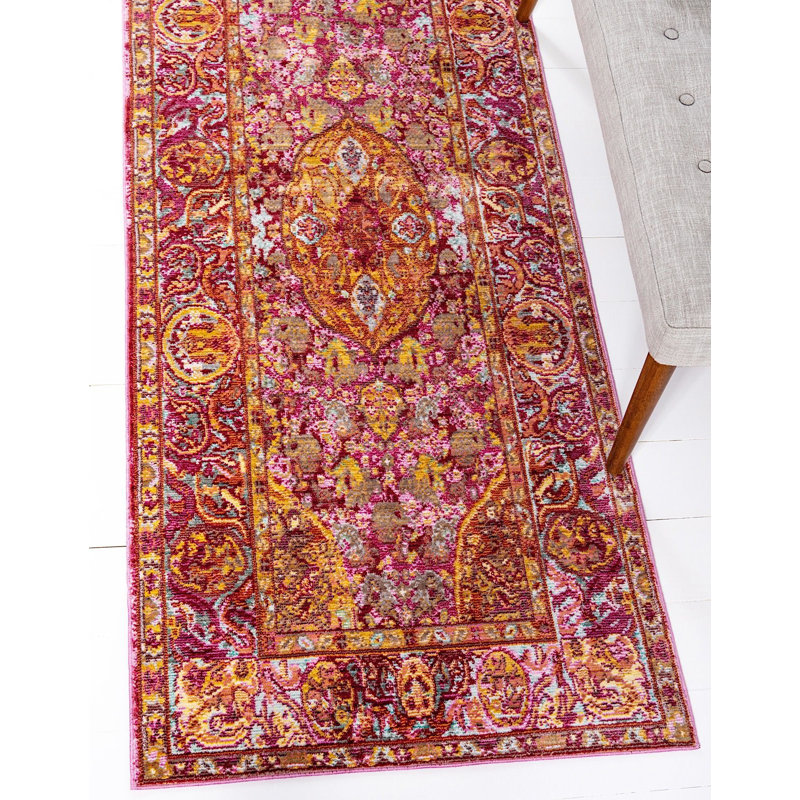 Tapis rouge de style sud-ouest Donminique, Tapis de couloir 2 pi 7 po x 9 pi 10 po