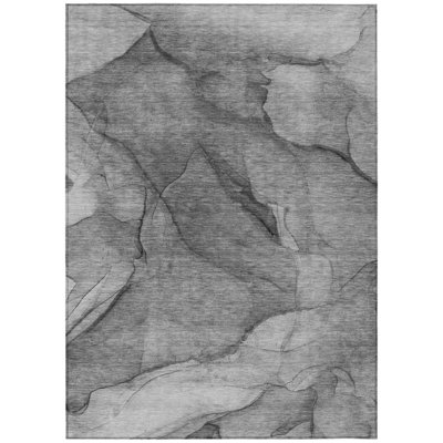 8' X 10' Silver Abstract Washable Indoor Outdoor Area Rug