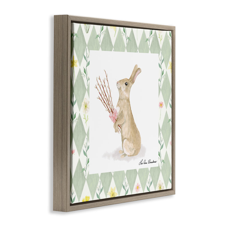 Bouquet de lapin sur cadre flottant vert argyle, design par Lee Ann Sanders, H 18 po x l 18 po