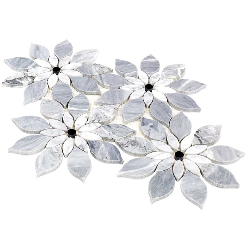 Thistle 12.4" X 14.13" Marble Waterjet Mosaic Tile (1.21 Sq. Ft. / Sheet), Gray Note